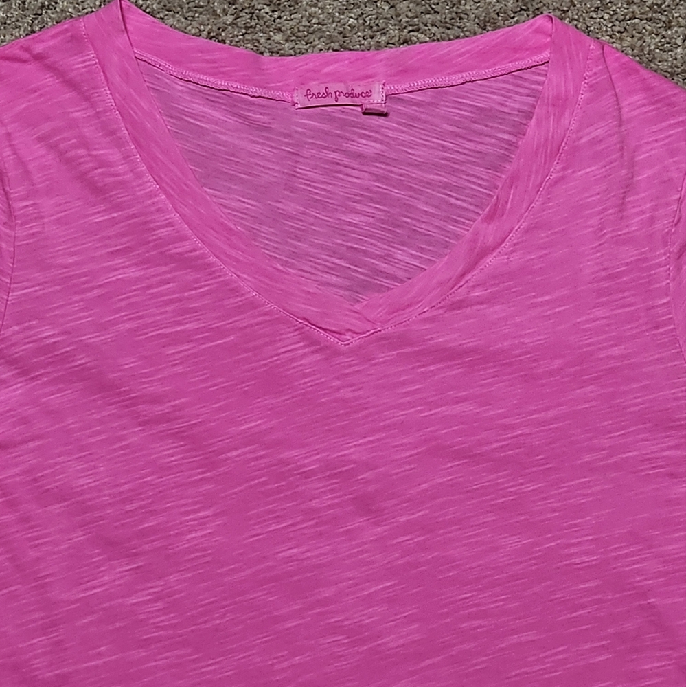 Fresh Produce V-Neck Slub Cotton T-Shirt Dress Size M Color Hot Pink - Picture 5 of 7